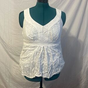 George White Eyelet Tank Top